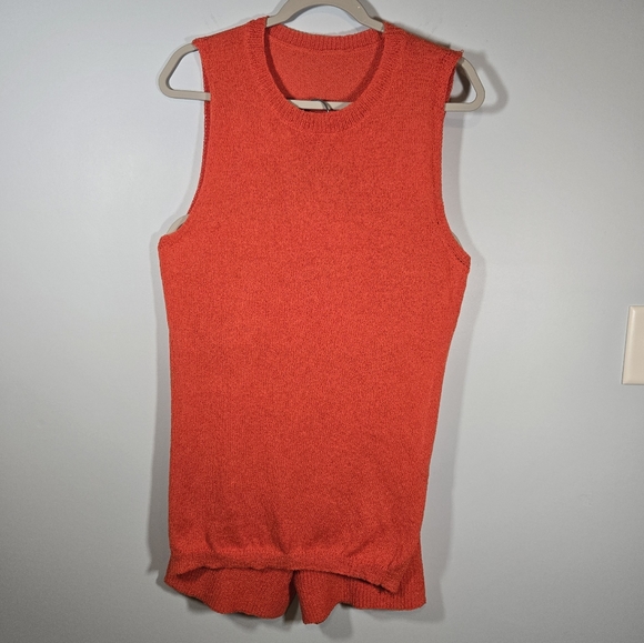 Pants - Orange Knit Shorts & Sleeveless Top Set Medium Viscose Summer Outfit‎